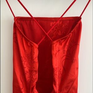 Red Satin Lace-Up Back Bodycon Dress